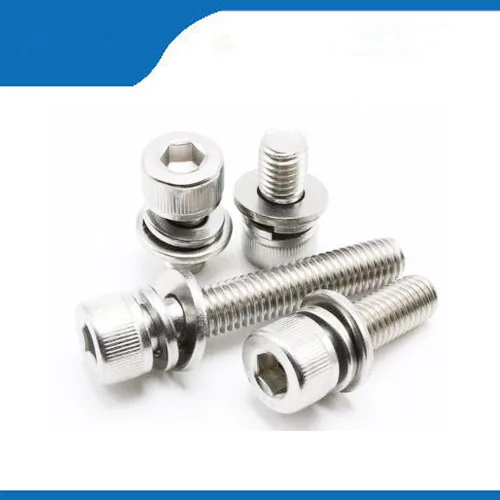 

Free shipping 20pcs M3 8mm M3*8mm 304 Stainless Steel Inner Hex Bolt Hexagon combination Socket Lock Washer Sems Assembly Screw