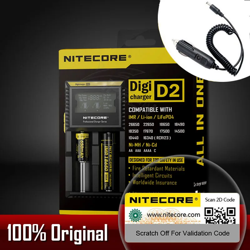 D2 Add Car Cable Бренд Nitecore D4 I4 I2 D2 Digicharger ЖК-дисплей интеллектуальной интегральной схемой литий-ионный аккумулятор для 26650 18650 18350 16340 14500 10440 AA AAA 22650 - Цвет: D2 Add Car Cable