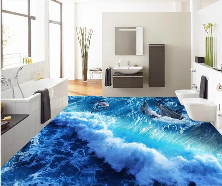 Европейские 3d напольные ПВХ водные обои роспись для гостиной Дельфин волны