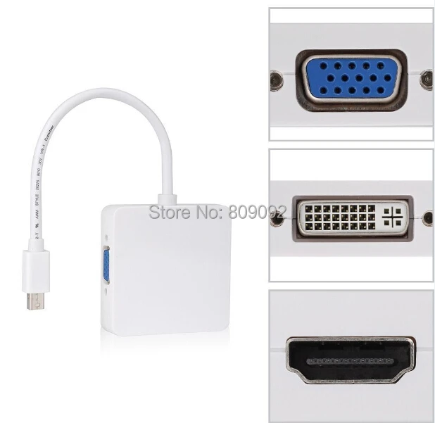 Высокое качество 3 в 1 Мини DP Displayport Thunderbolt к HDMI DVI VGA адаптер для Apple MacBook | Компьютеры