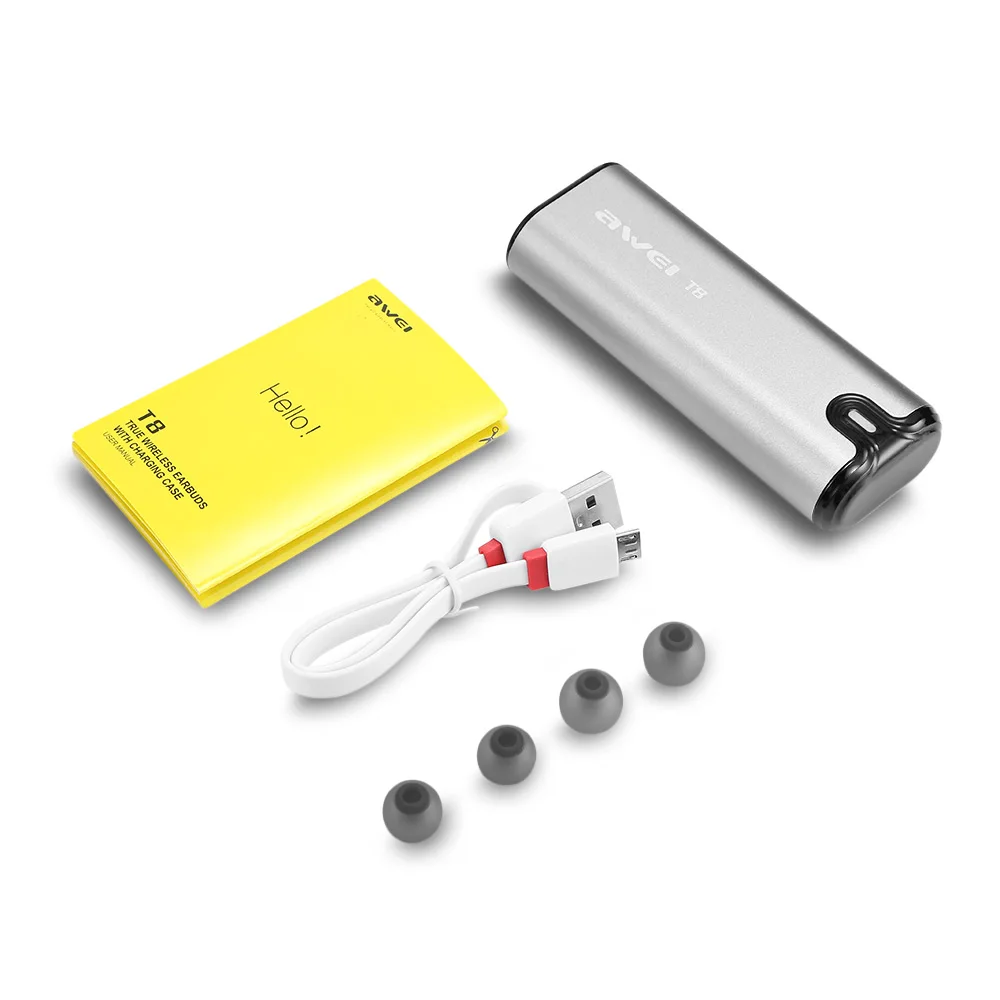 Awei T8 Mini Wireless Earphone Bluetooth TWS Twins True CVC Noise Cancelling Earbuds Headset with Microphone One Key Control | Электроника