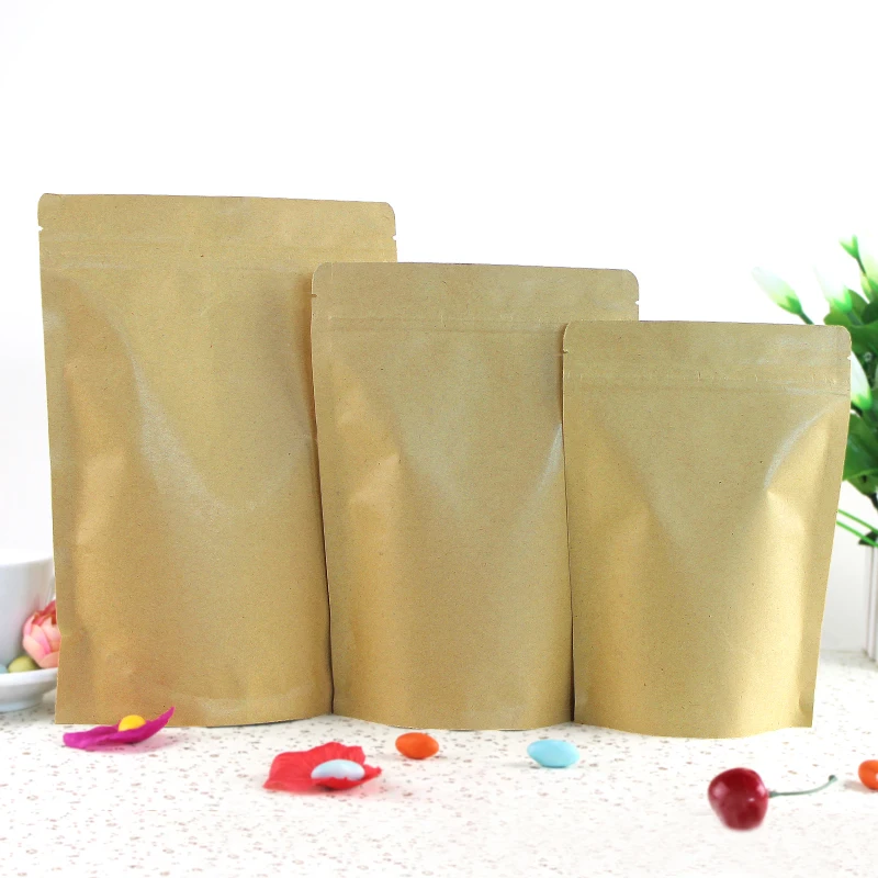 

New 100pcs/lot 11sizes Kraft Paper Brown Packaging bag Stand Up Zipper Packing Bags TOP Zip Lock Retailer Package free shipping