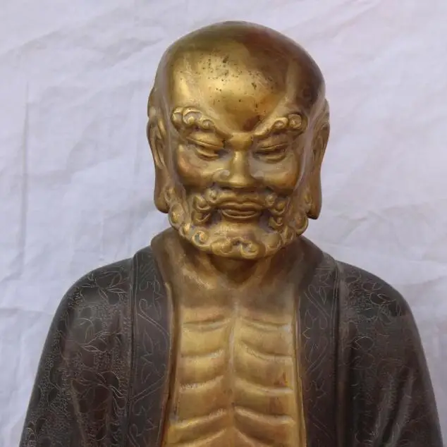 S5190 18 &quotСтарая Куро фиолетовая бронзовая 24К Золотая Arhat Damo Bodhidharma Dharma статуя Будды