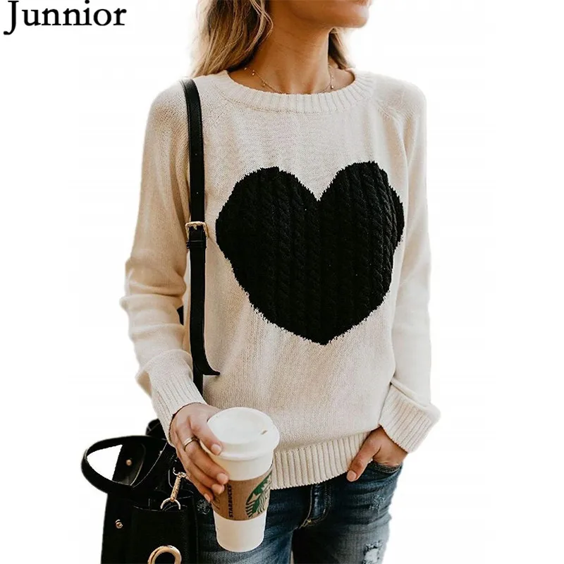 Womens Sweaters Casual Long Sleeve Cable Knit Cute Crew Neck Chunky Heart Pullover | Женская одежда