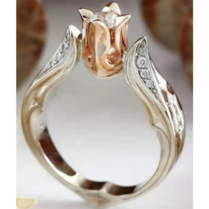 Кольца женские аксессуары розовый золотой цветок Свадебная любовь Обручальное