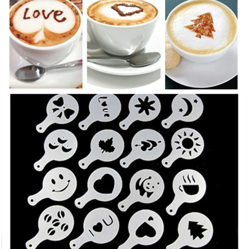 

16 шт./компл. Кофе пресс-формы креативный Пластик форма для гирлянды нарядное Кофе пенный пульвелизатор шаблон украшения