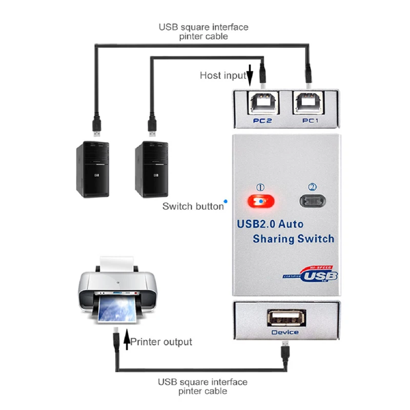 Usb переключатель конвертер автоматический разделитель компьютерная периферийная техника для 2 ПК компьютерный принтер для офисного домашнего использования usb2.0 концентратор