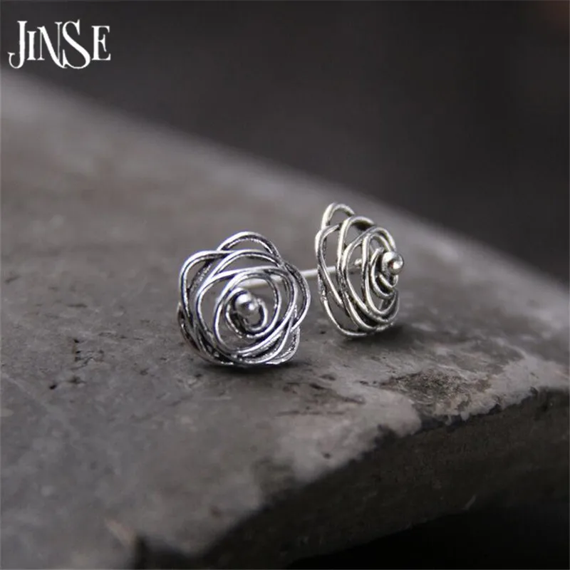 Серьги гвоздики JINSE S925 из чистого серебра полностью Ювелирные серьги в форме