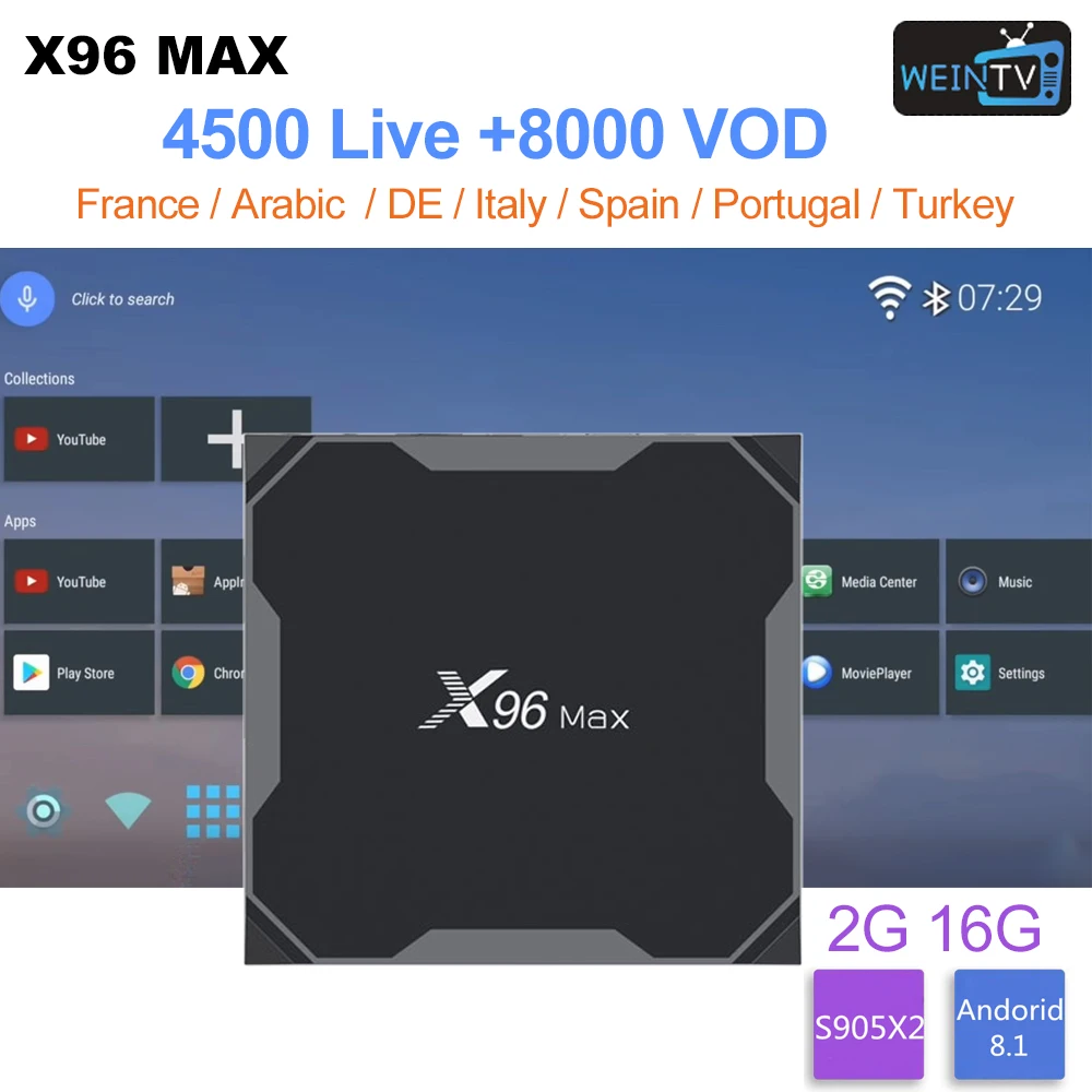 Wechip IP tv WEIN tv X96 MAX подписка SUB tv QHD tv Europr 1 год Android 8,1 tv Box 4G 64G Amlogic S905X2 медиаплеер