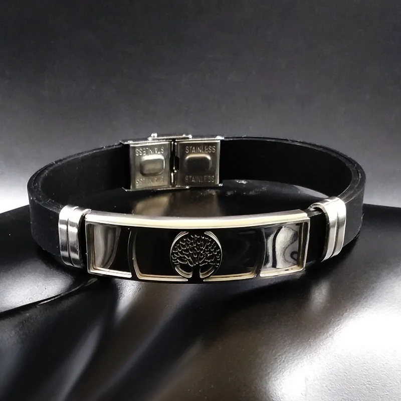 2019 силиконовый резиновый Серебряный цветной браслет для мужчин Дерево жизни из