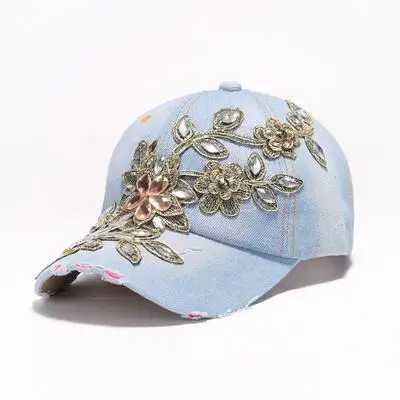 Denim Blue2 BINGYUANHAOXUAN, женская бейсболка винтажная с роскошными стразами в ковбойском стиле, кепка с цветочным принтом, женская шапка со стеклянными алмазами высокого качества - Цвет: Denim Blue2