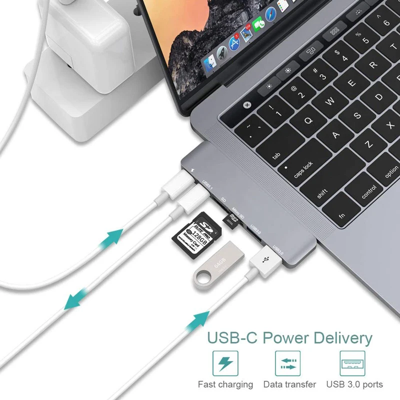 Usb type C концентратор Thunderbolt 3 адаптер многопортовый для 2017 2016 MacBook pro с 40 Гбит/с SD TF