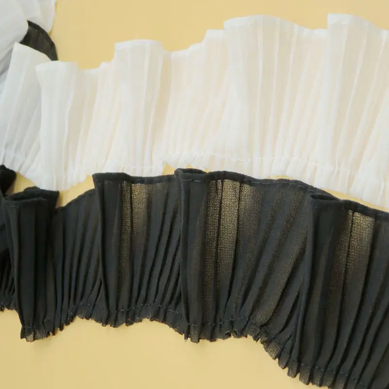 

3Meters/lot 6CM wide black white chiffon pleated lace High-end clothes trimming curtain lace accessories SC368