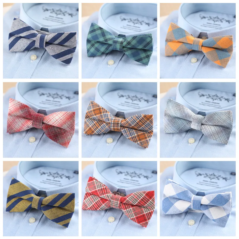 

Brand New Mens Fashion Bright Bowtie Check 100% Cotton Soft Striped Double Fracture Butterfly Men Bow Ties Designer Cravat