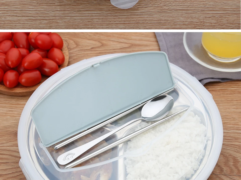 Ланч-бокс из нержавеющей стали 3 сетки контейнер для хранения еды Bento с ложкой и палочками для еды круглый Ланч-бокс столовая посуда