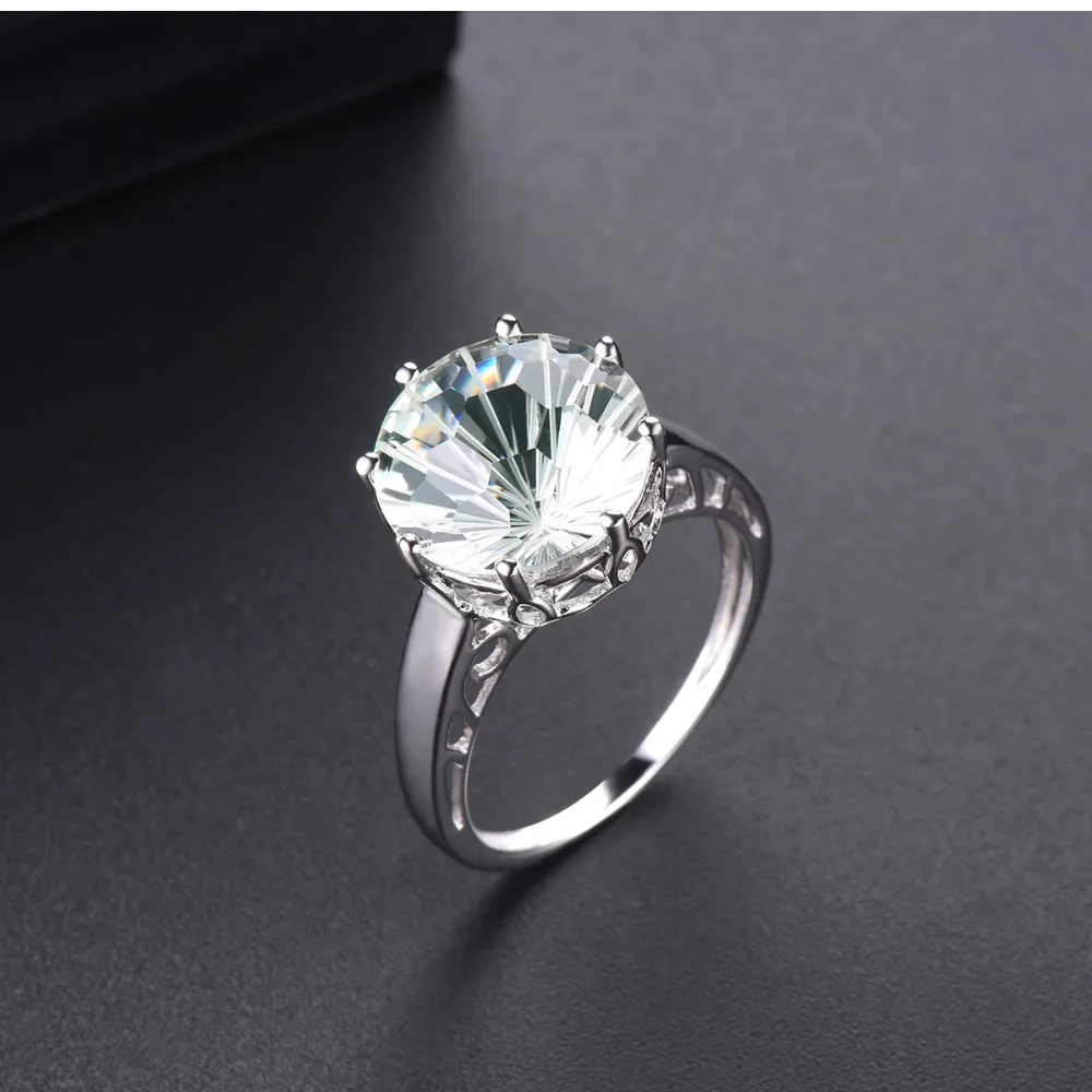 Hutang, 6.77ct, натуральный зеленый аметист, обручальные кольца, 925 пробы, серебро, вогнутая огранка, драгоценный камень, кольцо, изящное, элегантное, ювелирное изделие для женщин