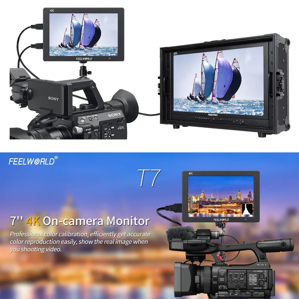 Feelworld T7 4K HDMI вход/выход на камеру монитор Full HD 7 &quotIPS экран дисплей алюминиевая