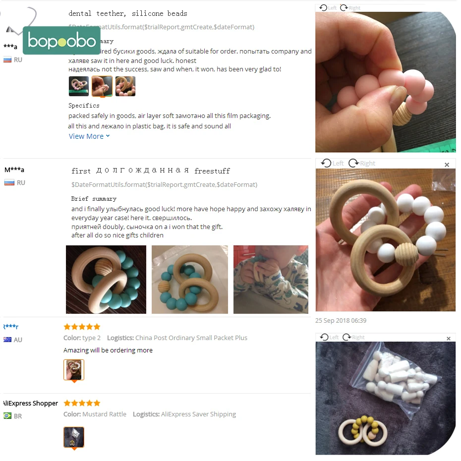 Bopoobo 1pc Baby Bracelets Rattle Silicone Beads Bangles Teething Jewelry Wooden Beads BPA Free Breceletes Baby Teether