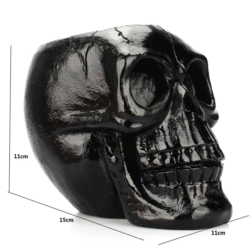 Black Skull Statue Jewelry Stationery Holder Makeup Storage Container Box Office Home Decoration | Канцтовары для офиса и дома