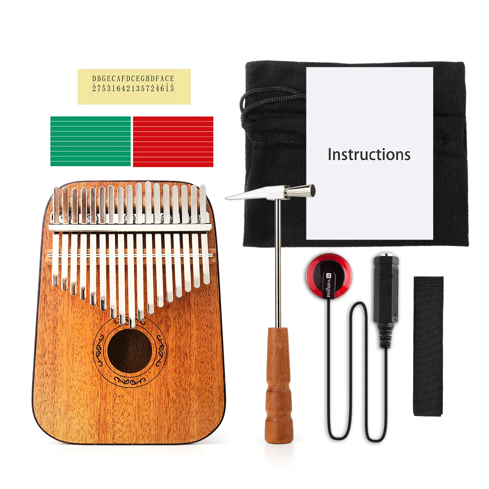 17 Keys Kalimba Mbira Thumb Piano Finger Mahogany Wood Rounded/ Square Edges with Pickup |