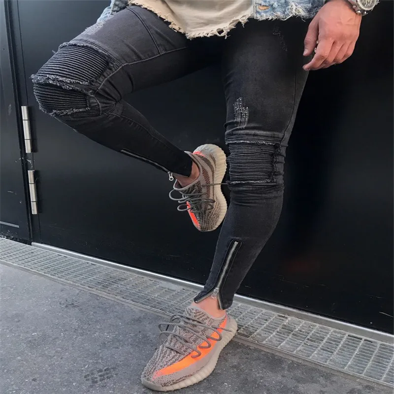 2017 европейский и американский стиль модные мужские повседневные рваные узкие