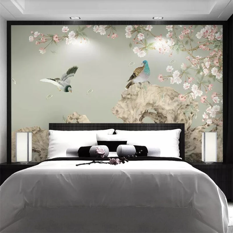 Обои на заказ 3d фрески персик ручная роспись ручка и цветок новый китайский фон
