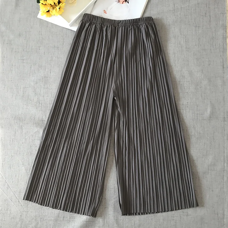 2019 female spring and summer large size chiffon pleated skirt pants wide leg thin section casual culottes | Женская одежда