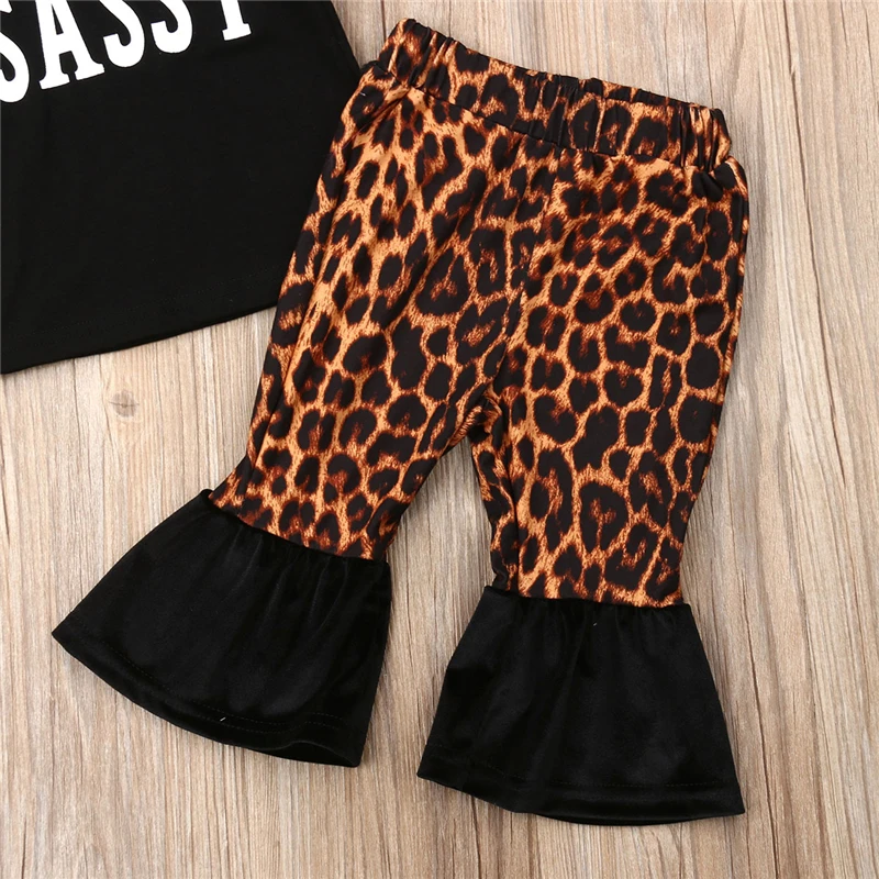 

Bodysuit Sets NewbornToddler Infant Baby Boy Girl Letter Short Sleeve Leopard Flared Bodysuit&Pants Baby Kid Clothes Summer 2019