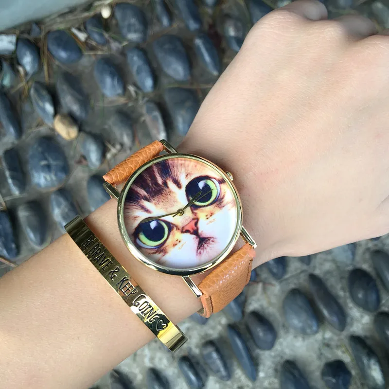 Женские часы для девочек новинка 2016 женские и детские с рисунком кошки | Наручные