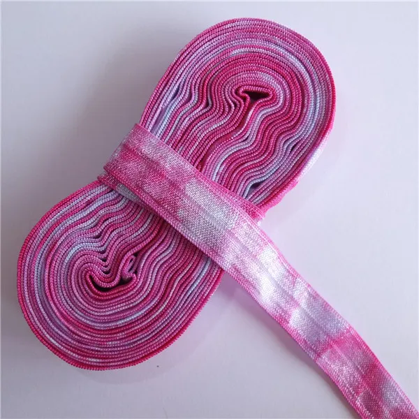 4 5 ярдов Tie Dye эластичные ленты 5/" Складные над эластичной лентой самодельные Украшения шитья эластичная ткань эластичная резинка для волос банты для волос - Цвет: 4