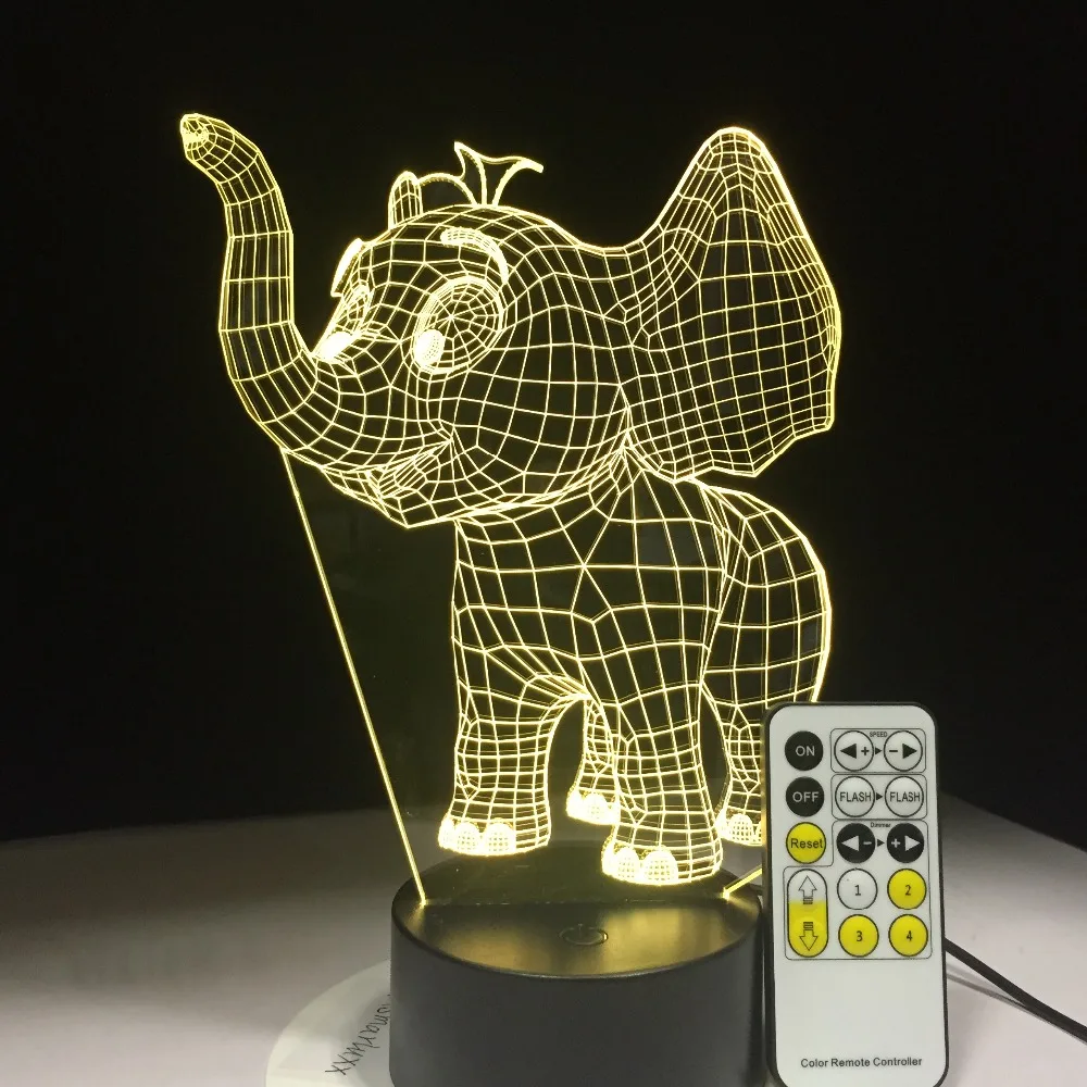 Маленький слон акриловый 3d красочные ночные огни Usb штекер в творческие подарки