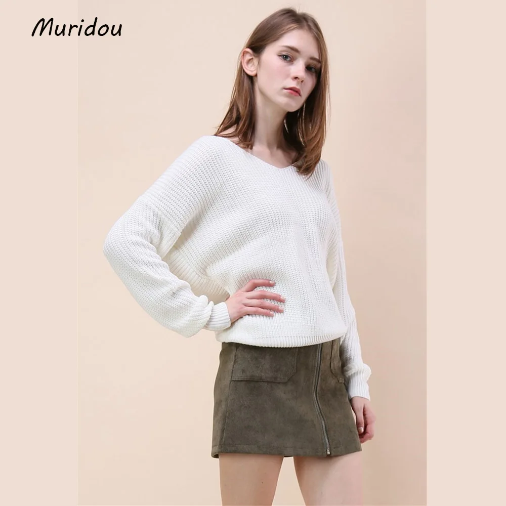 Muridou autumn knitted sweater women pullover Batwing Sleeve winter Autumn pull female knit jumper top 2017 | Женская одежда
