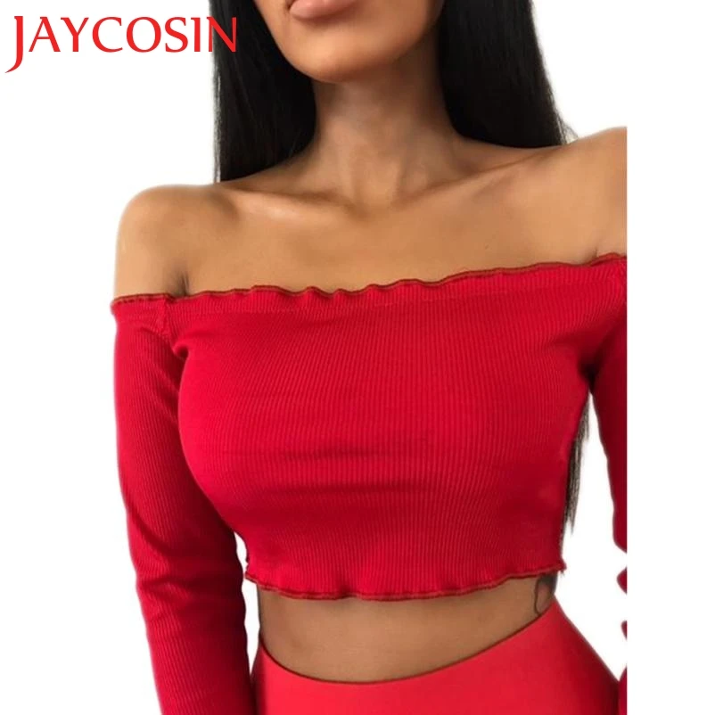 JAYCOSIN новинка 2018 женские топы с открытыми плечами оборками Bralet Boobtube джемпер