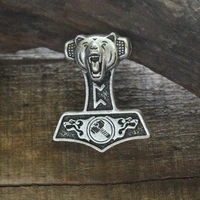 lanseis 10pcs dropshipping norse bear thor hammer pendant viking norway double headed wolf necklace men pendant amulets jewelry