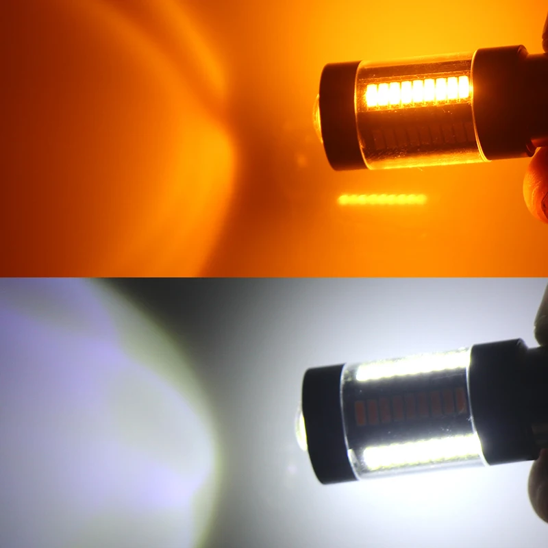 2 шт. T20 7443 66 SMD 4014 светодиодный фонарь CANBUS для автомобиля, задний фонарь, тормозной светильник, авто резервный задний фонарь, Белый/янтарный, двойной цвет, DRL 12 В