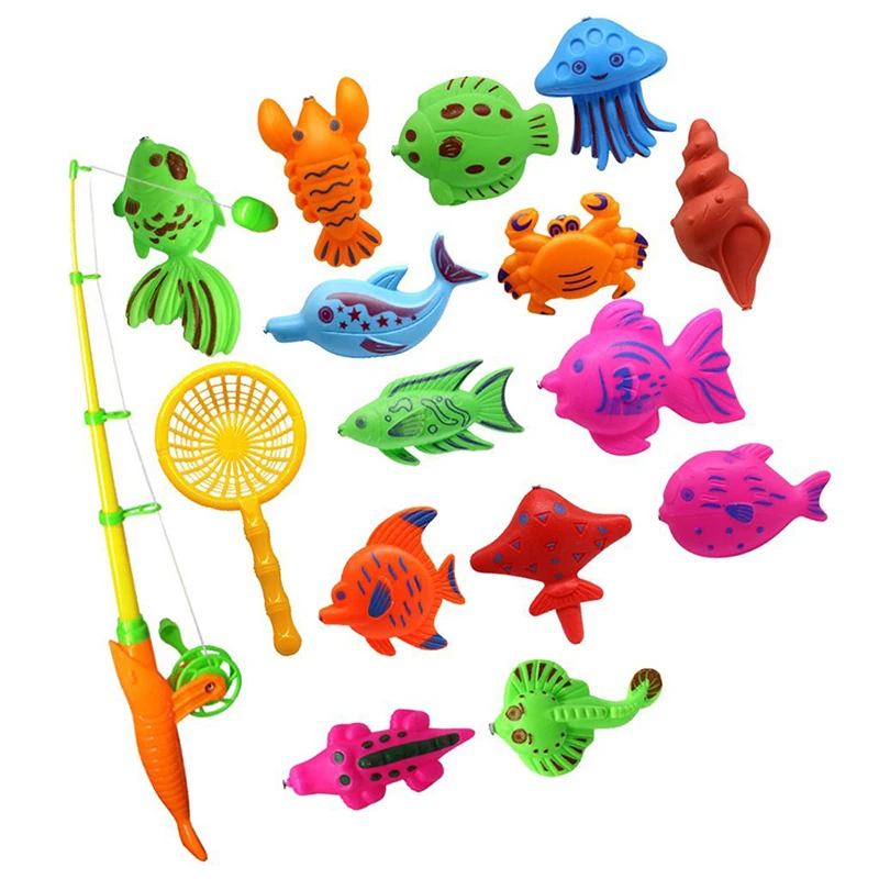 

Bath Toy Fishing Fish Model Magnetic Bathtub Set Gift for Baby Child - 15pcs