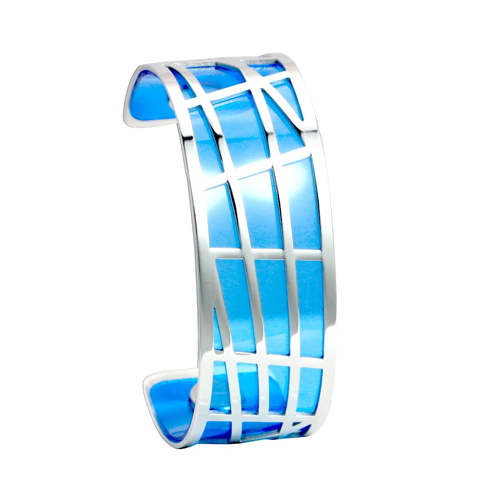 25 mm blue Legenstar Argent геометрический браслет из нержавеющей стали и браслет для женщин Manchette Реверсивный прозрачный кожаный браслет - Окраска металла: 25 mm blue
