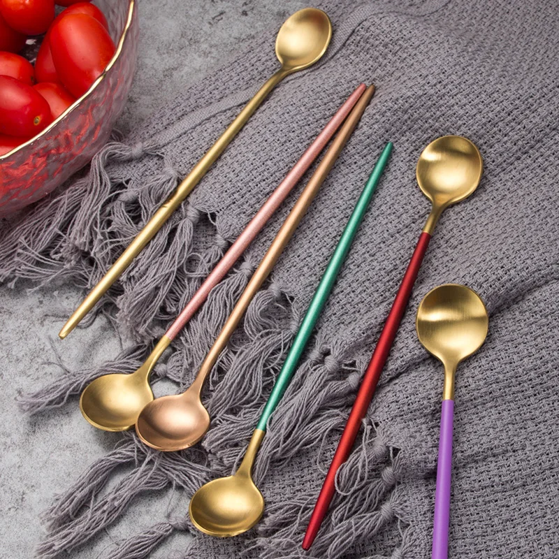Stainless Steel Coffee & Tea Spoon With Long Handle Kitchen Colourful Scoops Mixing spoons Ice Cream Dessert | Дом и сад