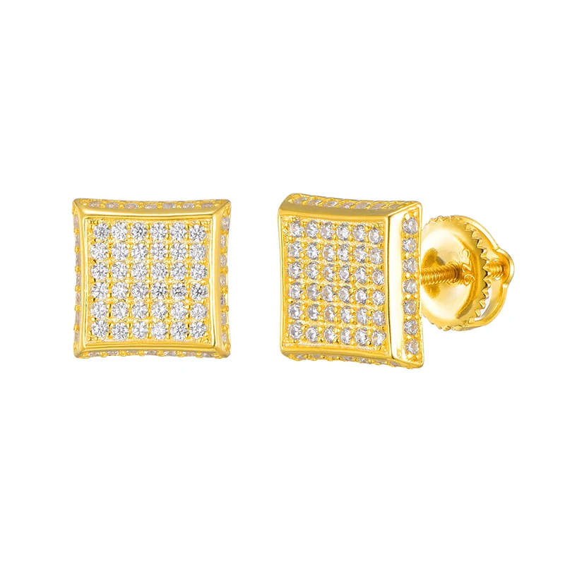 Хип-хоп CZ Циркон квадратный Bling Iced Out микро полностью проложенный горный хрусталь Золотая Сережка-гвоздик Медные мужские серьги ювелирные изделия