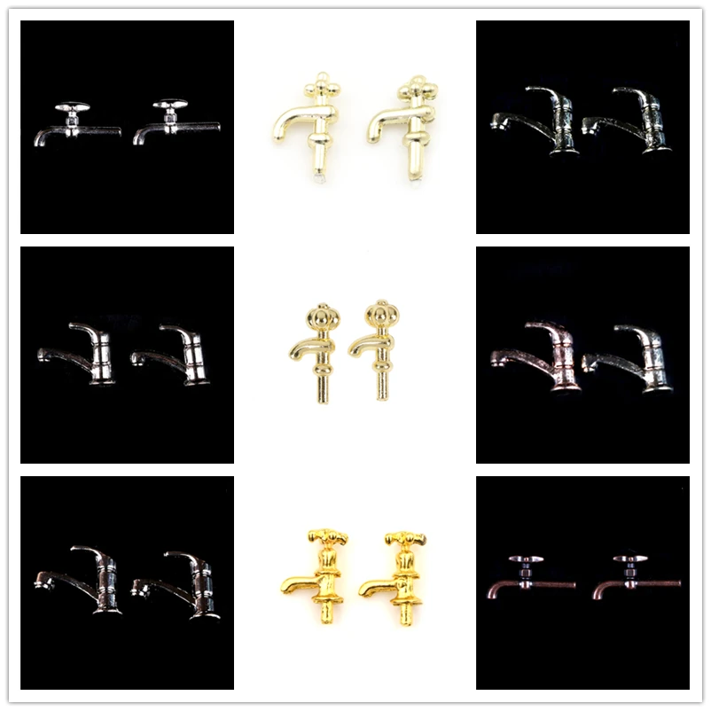 

2PCS 1:12 Miniature Metal/Plastics Water Tap Faucet Dollhouse Bathroom Accessories Dollhouse Miniature Faucet 10 styles