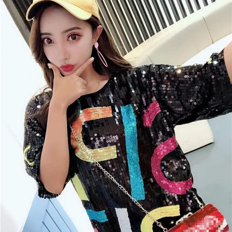 CHICEVER платья с геометрическим принтом для женщин о образный вырез половина рукава свободные пайетками