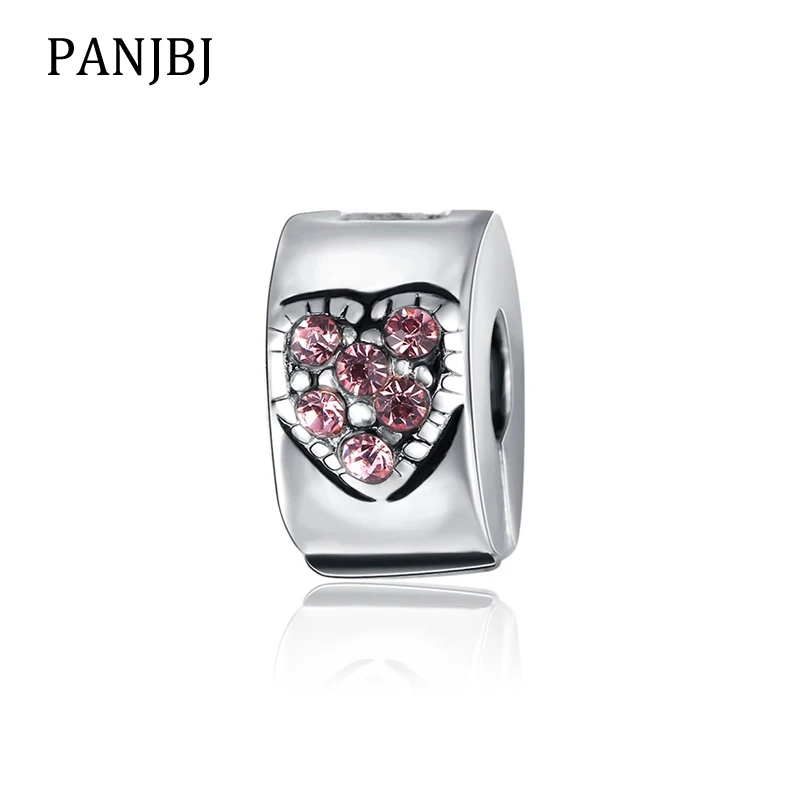 

New Original Alloy Bead Heart Love Clip Safety Charm Pink Fit Bracelet Necklace DIY Women Jewelry