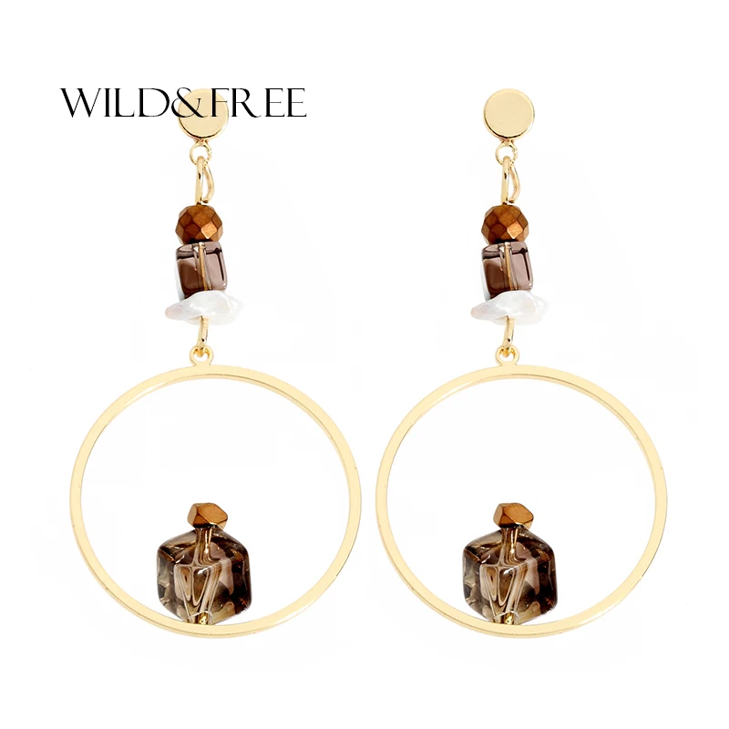 WILD & FREE ручной работы круглый кулон длинные висячие серьги для женщин Золотой