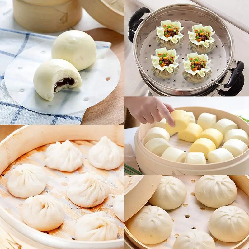 300 шт перфорированная круглая Бамбуковая Пароварка бумажные вкладыши диаметр 9