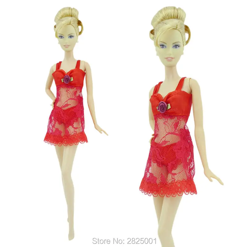 Сексуальная красная пижама Одежда для кукол ручной работы кружевное платье