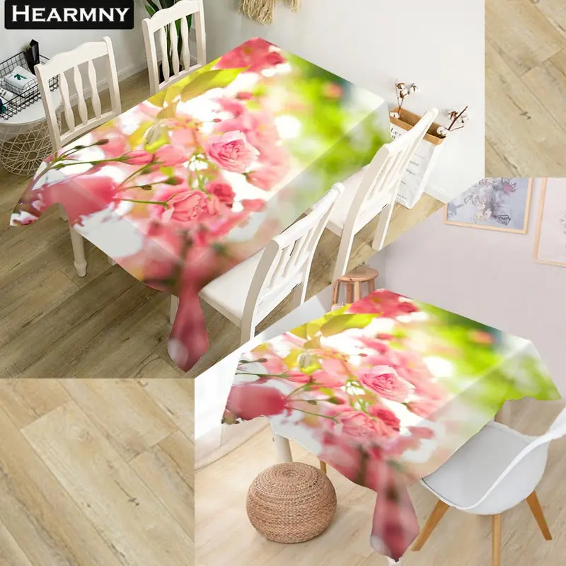 HEARMNY Pink Flower Tablecloth 3D Oxford Fabric Square/Rectangular Dust-proof Table Cover For Party Home Decor TV Covers - Цвет: 2