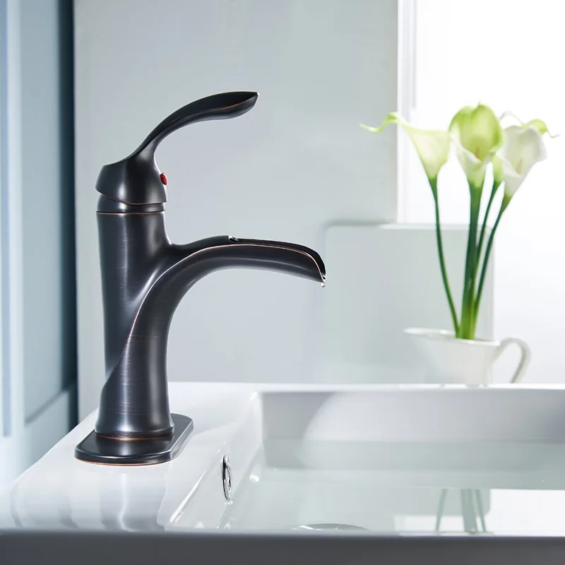 ULGKSD Basin Faucet Black Brass Single Handle Vanity Sink Faucets Hot Cold Mixer Tap Bathroom Counter-top Waterfall Taps | Обустройство