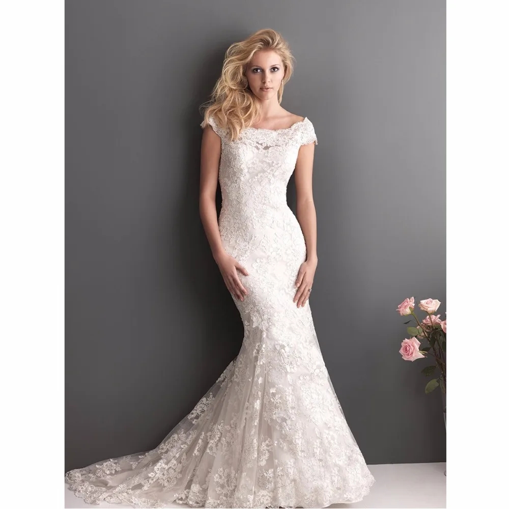 Элегантный Совок шеи Кружева Vestidos De Noiva спинки Русалка Макси Свадебные платья Robe