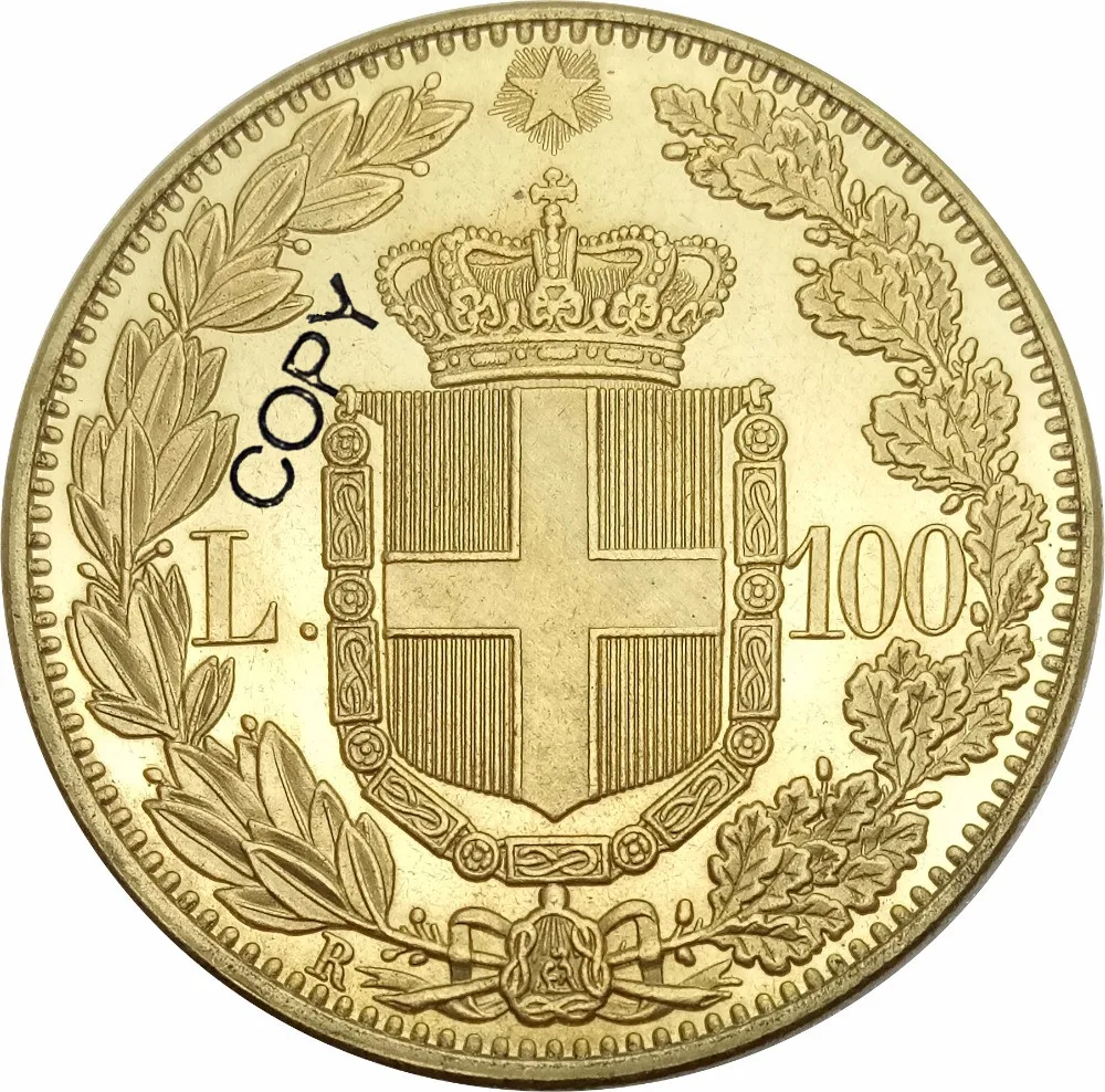Италия 100 лир Umberto I 1883 R латунь Металлическая копия монеты памятные