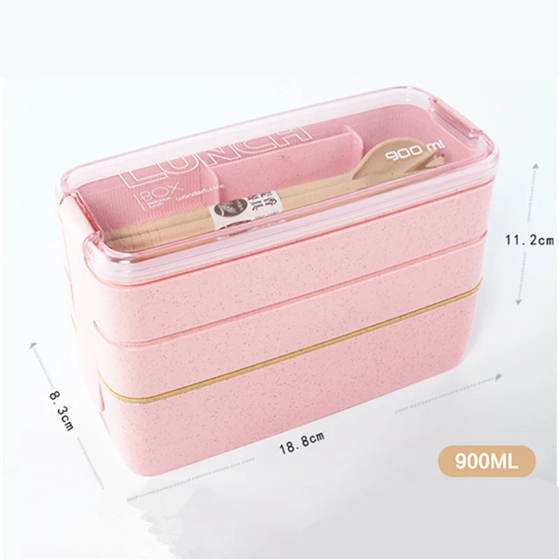 

900ml Healthy Material Lunch Box 3 Layer Wheat Straw Bento Boxes Microwave Dinnerware Food Storage Container Lunchbox 3 Colors